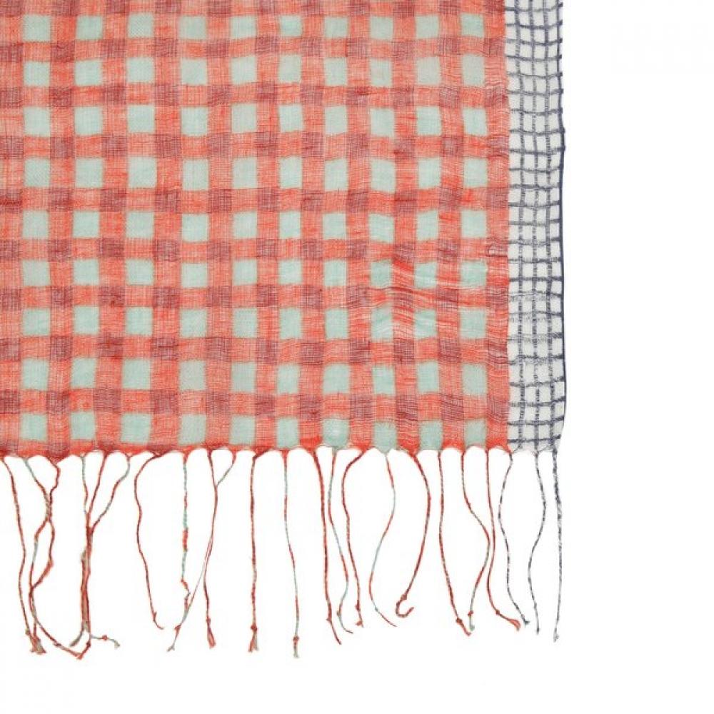 Furina 100  Linen Art Check Scarf Orange