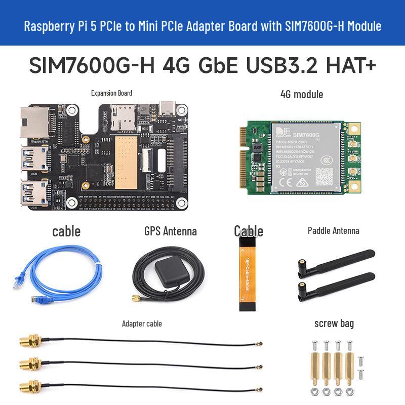 Raspberry Pi 5 PCIe to MiniPCIe Gigabit Ethernet Adapter with USB 3.2, Driver-Free Plug-and-Play