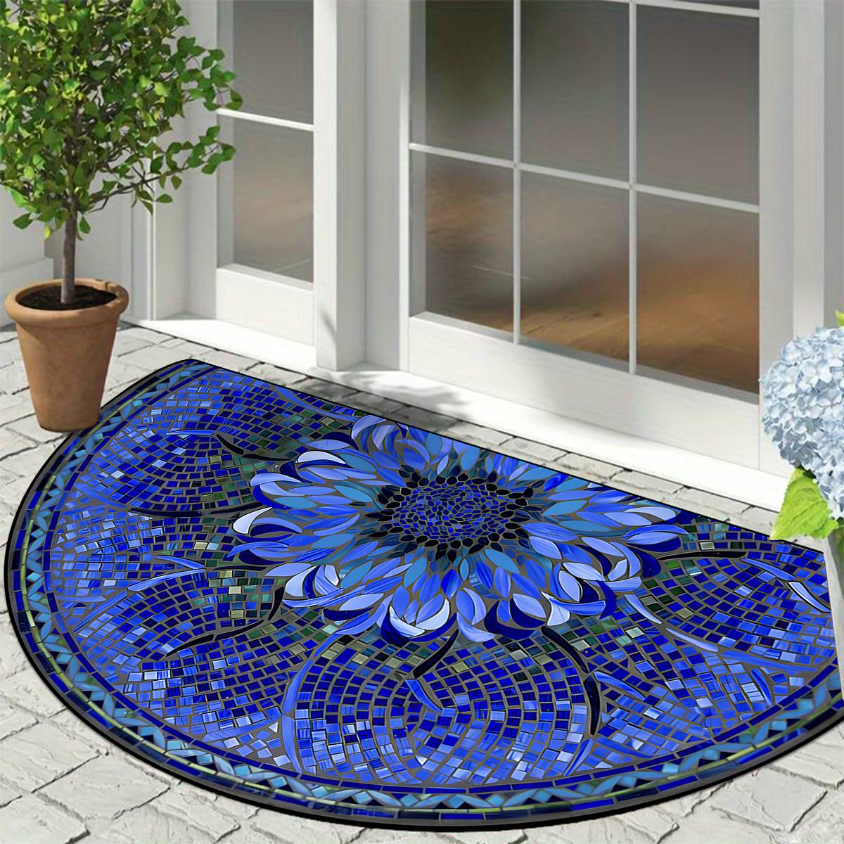 

Entrance Carpet Anti-slip Dirt-resistant Wear-resistant Door Rug Semicircular Imitation Marble Texture Welcome Floor Mat 50x80cm