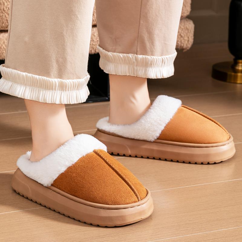 Memory foam slippers women suede platform EVA sole warm home shoes winter non-slip comfortable