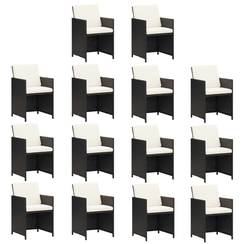 15 piece Garden Dining Set with Cushions Poly Rattan Black