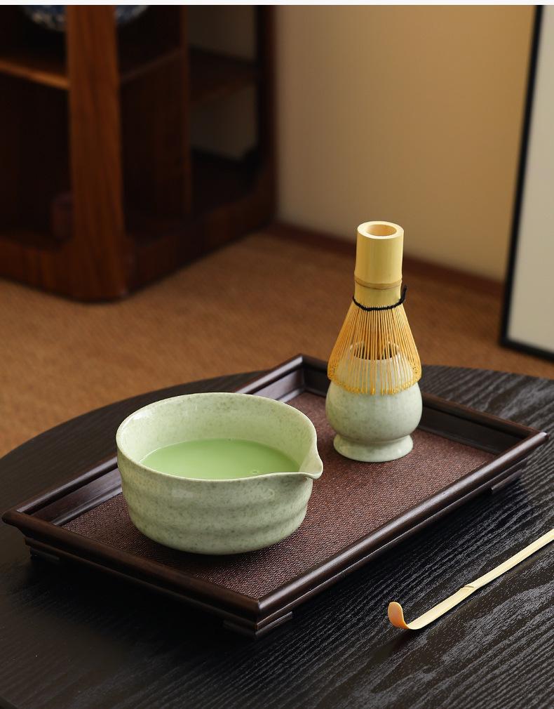 Japanese Ceramic Matcha Tool Set: Spout Bowl & Hundred-Bristle Whisk for Tea Ceremony