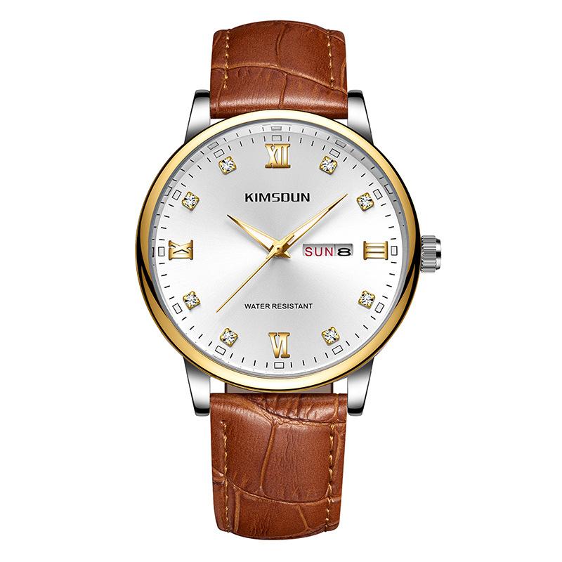 KIMSDUN New Quartz Watch Men's Business Watch Double Calendar Transparent Bottom Waterproof Quartz Watch
