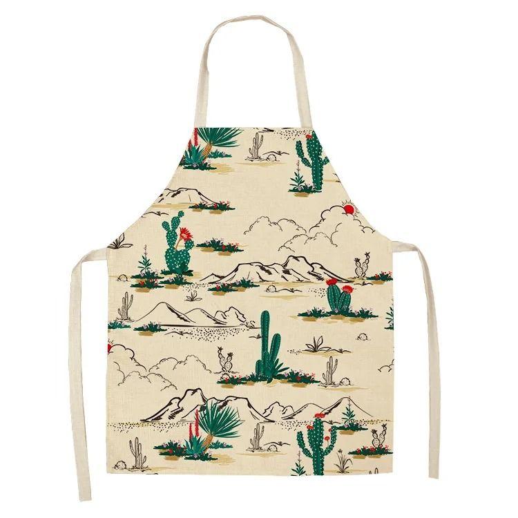 Cactus Plant Pattern Apron Adult Sleeveless Kitchen Cleaning Home Chef Baking Waist Bib