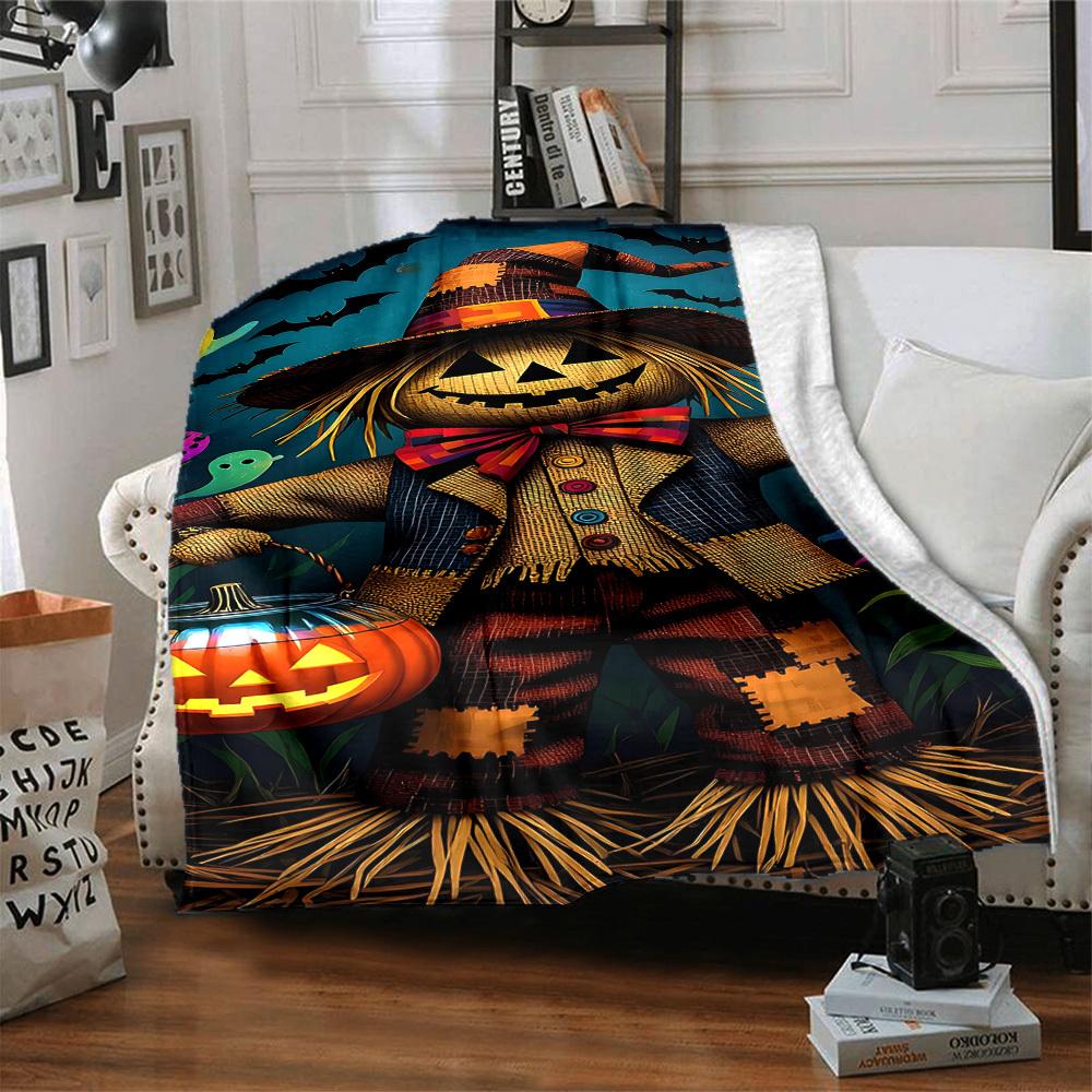 1pc Halloween Scarecrow Blanket Lightweight Flannel Blanket Throw Blanket For Sofa, Bed, Travel, Camping, Livingroom, Office, Couch, Chair, And Bed yy