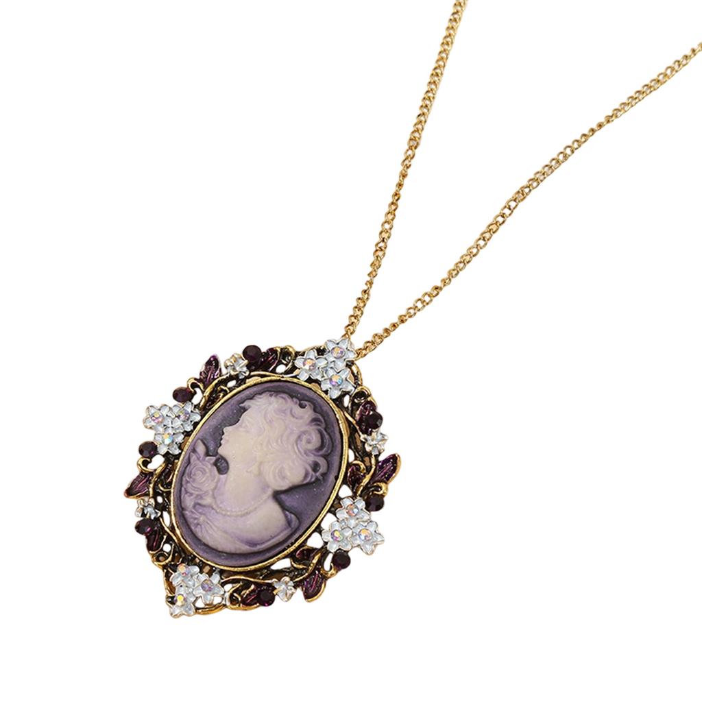 Oval Cameo Pendant Necklace with Crystal Rhinestones Handmade Vintage Jewelry Accessory Stylish Outfit Enhancer