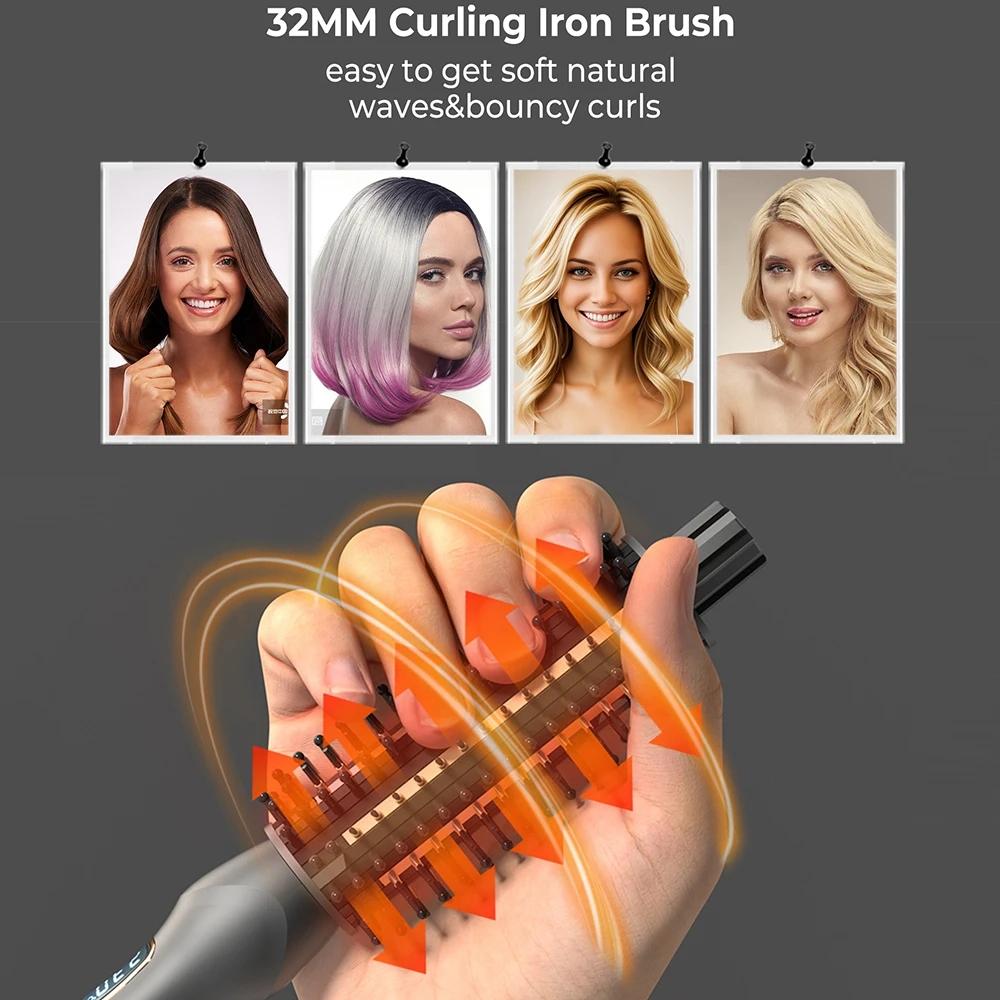 Double PTC Curling Iron Brush Ceramic Ionic Hair Curler Straightener Anti-Scald Volumizing Hair Heated Brush Electric Hot Comb