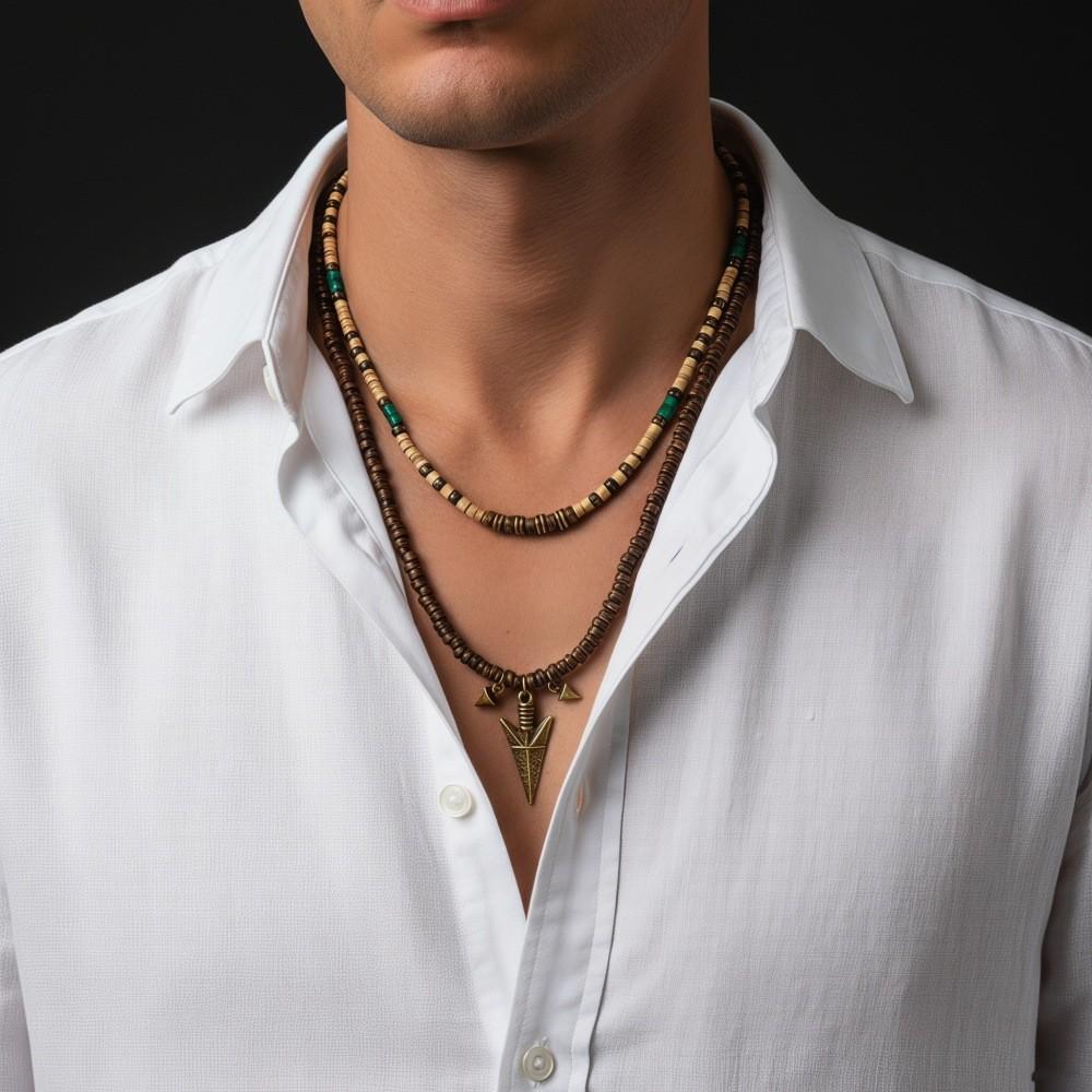 Retro Hip Hop Mens Jewelry With Natural Coconut Shell And Alloy Pendant For Daily Wear