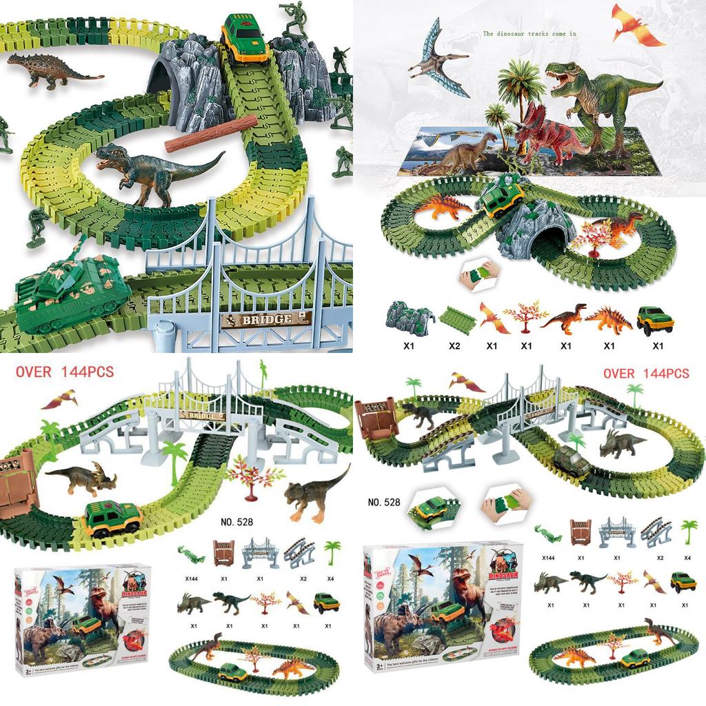 Explore The 144pcs Dinosaur Dino World Kid Flexible Race Car Track Play Set