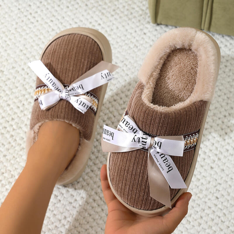 Fashion Bow Casual Women's Slippers Home Plush Luxury Designer Woman Shoes Winter Indoor Fuzzy Fur Slides Flats Elegant Footwear Soft