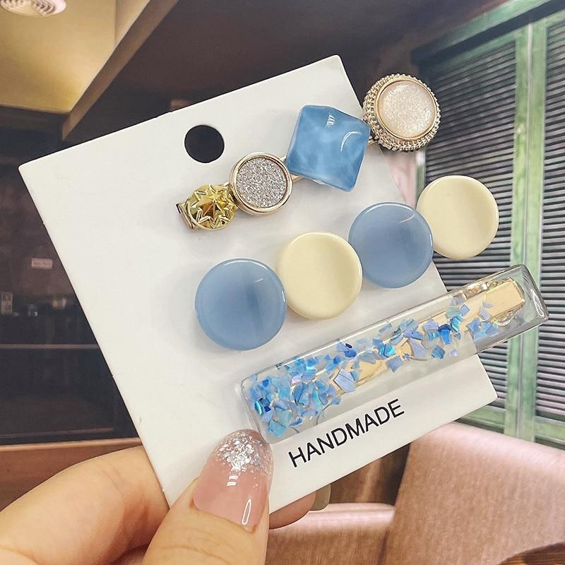 New Fashion Girls Pearl Crystal Hair Clips Set For Women Hair Barrettes Trendy Geometric Hairpins Headwear Hair Accessories Gift