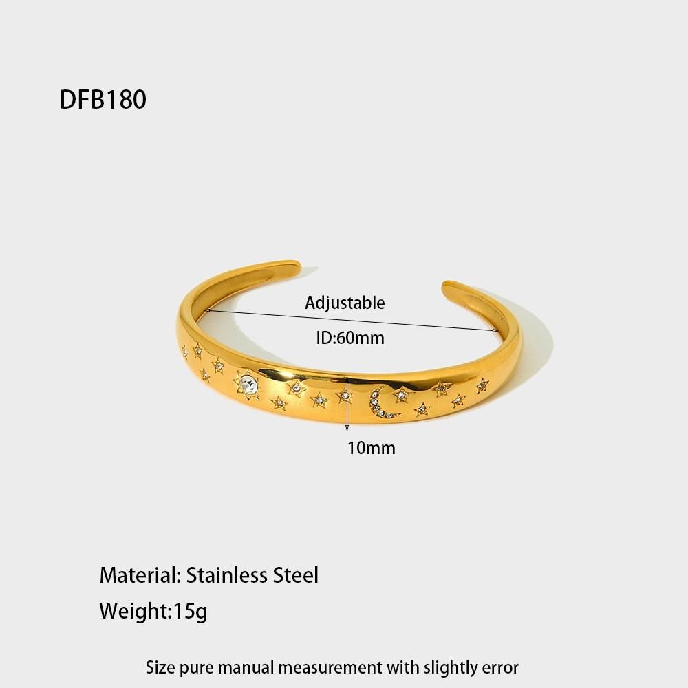 European and American ins geometric texture irregular opening bracelet women's inlaid zircon plated 18k gold stainless steel versatile jewelry