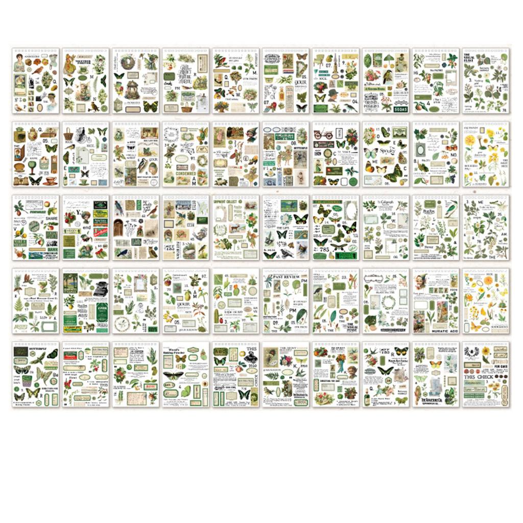 50 stk Vintage Materiale Klistremerker Lifebook Serien Washi Fullfarget Retro Klistremerke for Håndbok