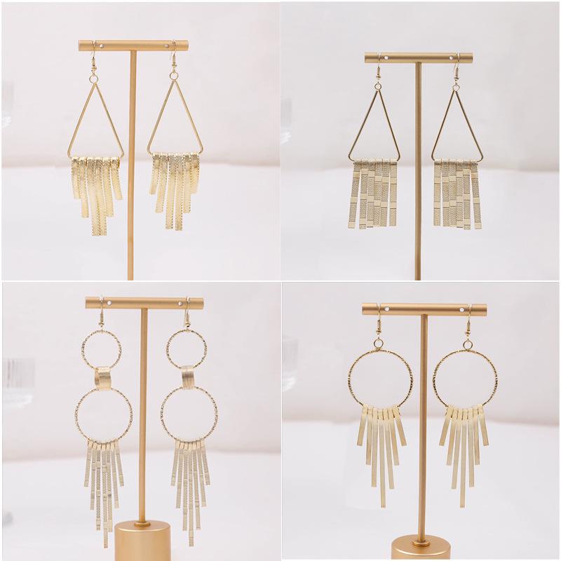 

Round and Triangle Tassel Earrings: Multi-layer Metal Dangle Style for Women