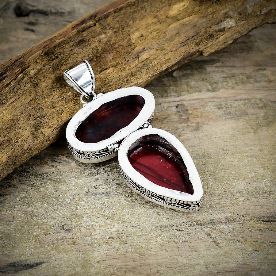 Red Labradorite Gemstone Handmade 925 Sterling Silver Jewelry Pendant 2.64" M-59