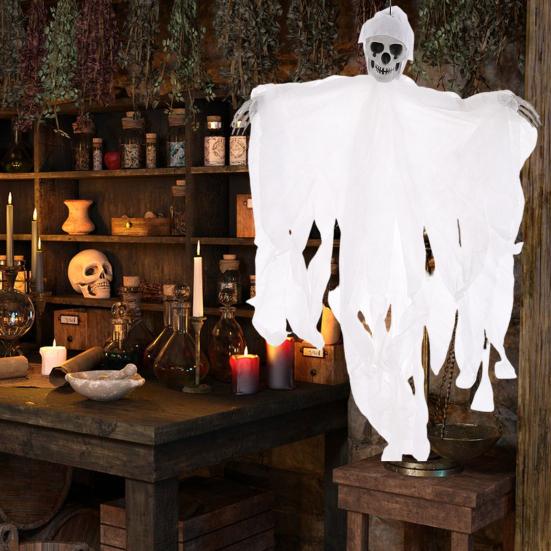 Halloween Hengende Skalle Spøkelse Skummel Grim Reaper Skjelettdekorasjon for Utegård Veranda Spøkelseshus Festdekor