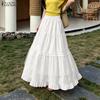 Women Elegant Lace Splice Casual Elastic Waist Loose Long Skirts