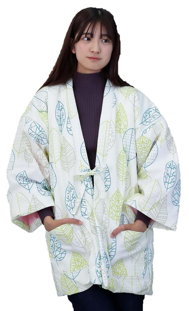 Yurakuan Women's Hanten (Hanten) with a Nordic Pattern and Fleece Lining, Plus Size LL (Nordic Leaf, LL)
