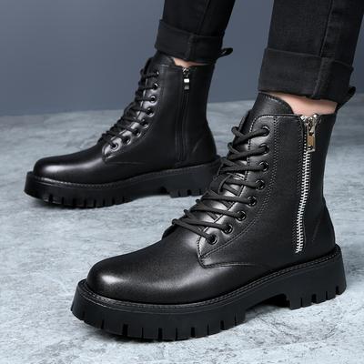 High-Top Martin Boots Men'S Winter Velvet Large-Size Thermal Cotton Shoes Men'S Metal Double Zipper British Tooling Boots