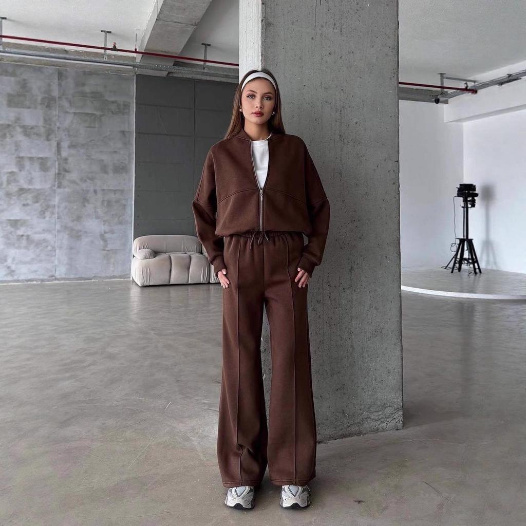 2025 Winter Plus Velvet Women's Solid Color Hoodie & Pants Set - Japanese Korean Casual Style