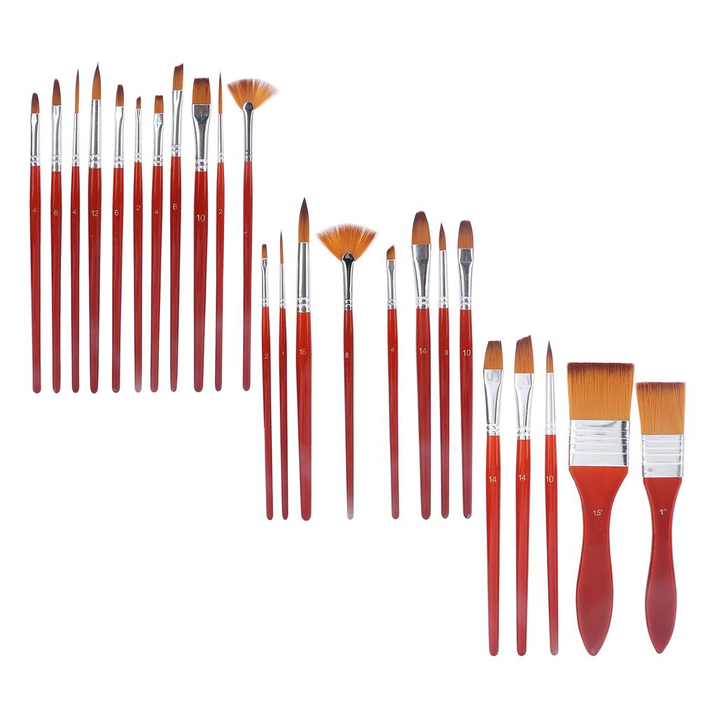 24Pcs Painting Brushes Artist Set Nylon Hair Wood Handle Watercolor Acrylic Oil Art Supplies
