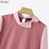 ZANZEA Women Casual Doll Collar 3/4 Sleeve Loose Patchwork Blouse