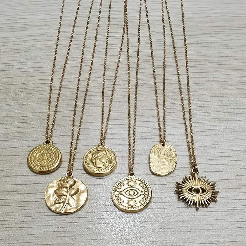 

18K Gold Stainless Steel Virgin Mary & Evil Eye Rose Pendant Necklace for Women
