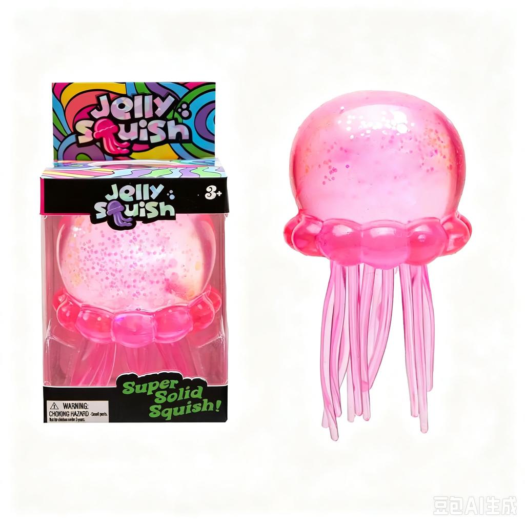 Jucărie anti-stres Jellyfish & Cube la modă, Jucărie moale din jeleu pentru strâns și eliberarea stresului, Jucărie senzorială NeeDoh pentru Copii și Adulți