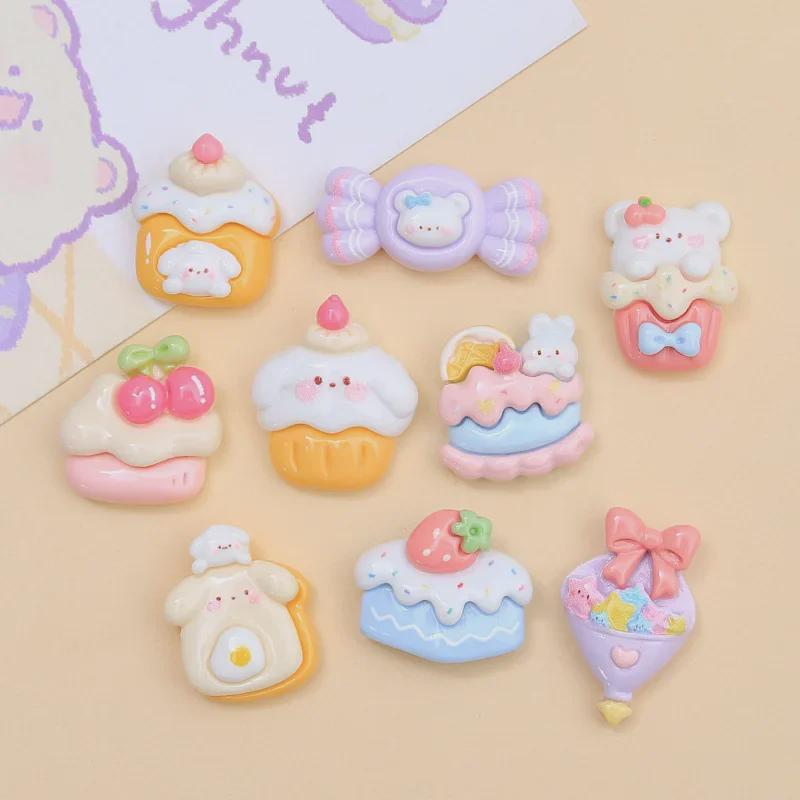 Bunny Dessert House Resin Accessories: Cartoon Cream Glue, Creative Shoe Buckle Material for DIY Jewelry and Hairpin Crafting.