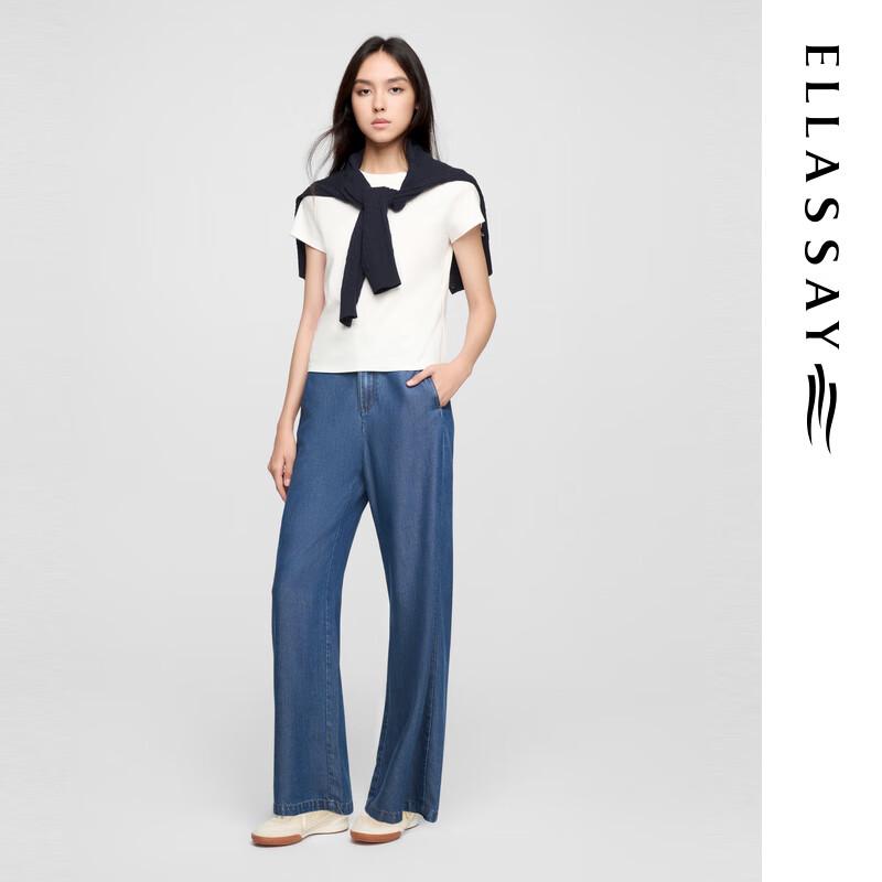 ELLASSAY 2025 S/S Women's Lyocell Draped Wide-Leg Jeans