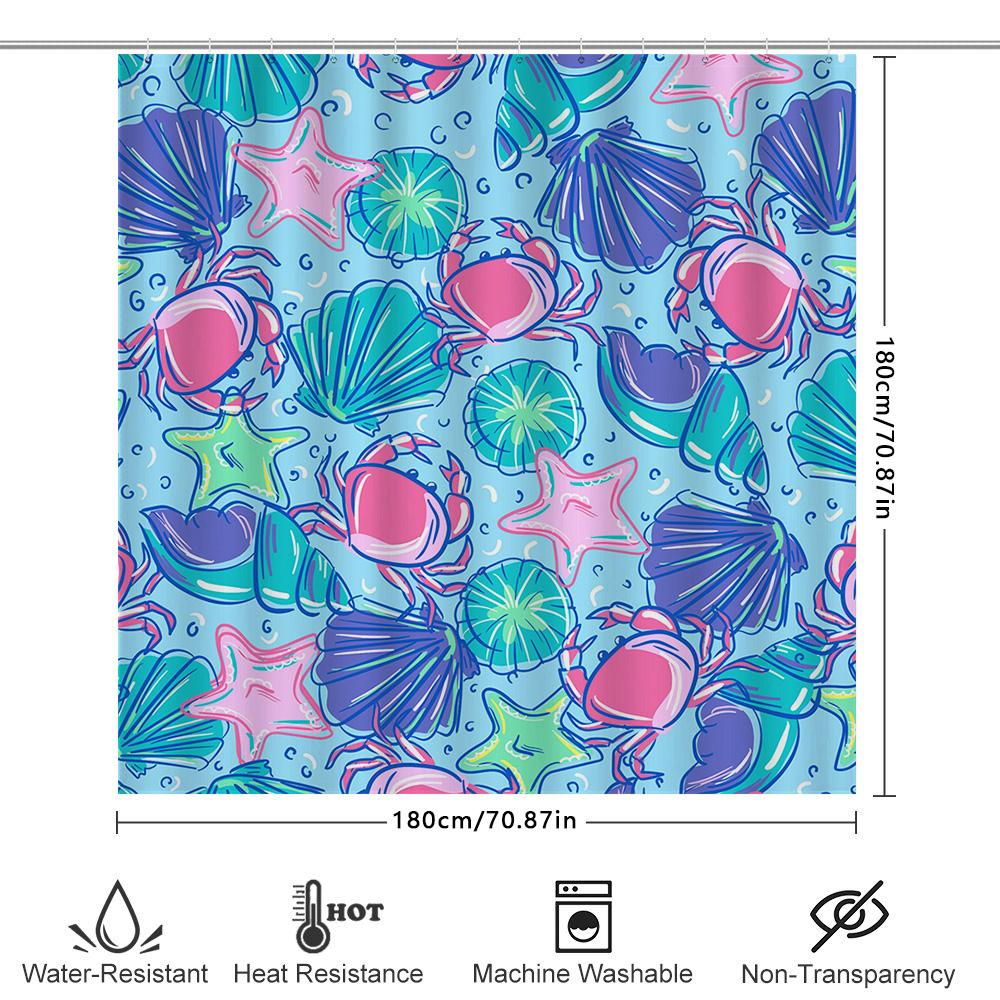 Vibrant Underwater World Shower Curtain Set Sea Shell Crab Starfish Design For Bathroom Decor