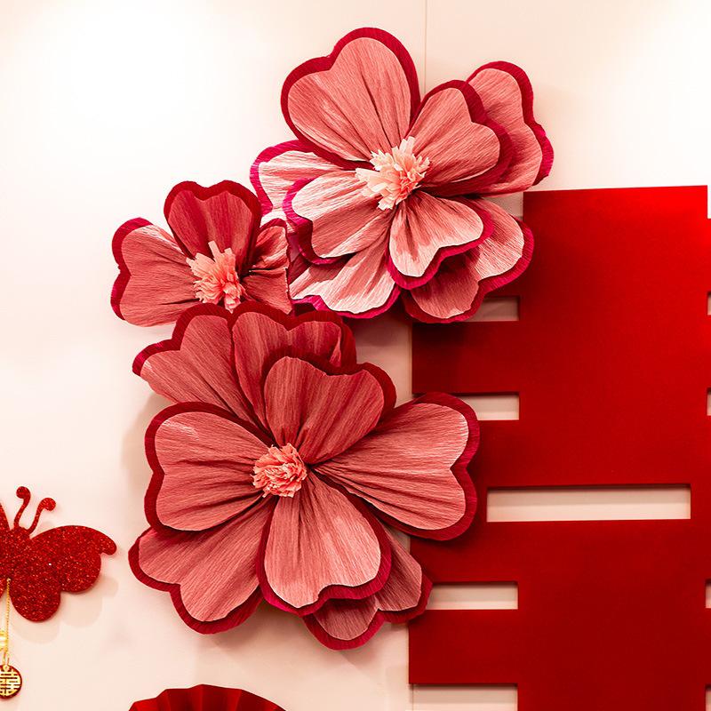 Wedding Room Crepe Paper Flower Decoration - Artificial Floral Arrangement for Bedroom Wall & Bedside, Engagement & Wedding Supplies