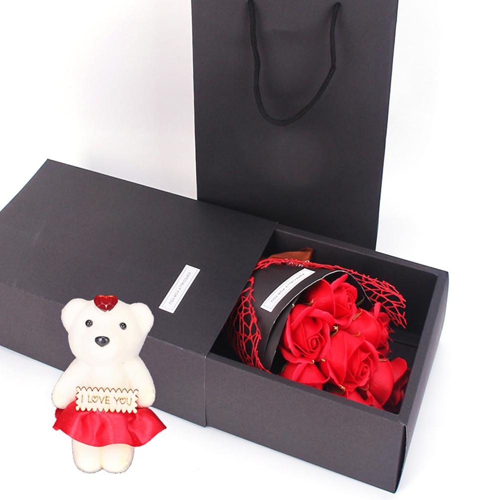 7 Soap Rose Flower Gift Box Bouquet Stuffed Bear Valentine S Day Gift for Birthday Party Anniversary