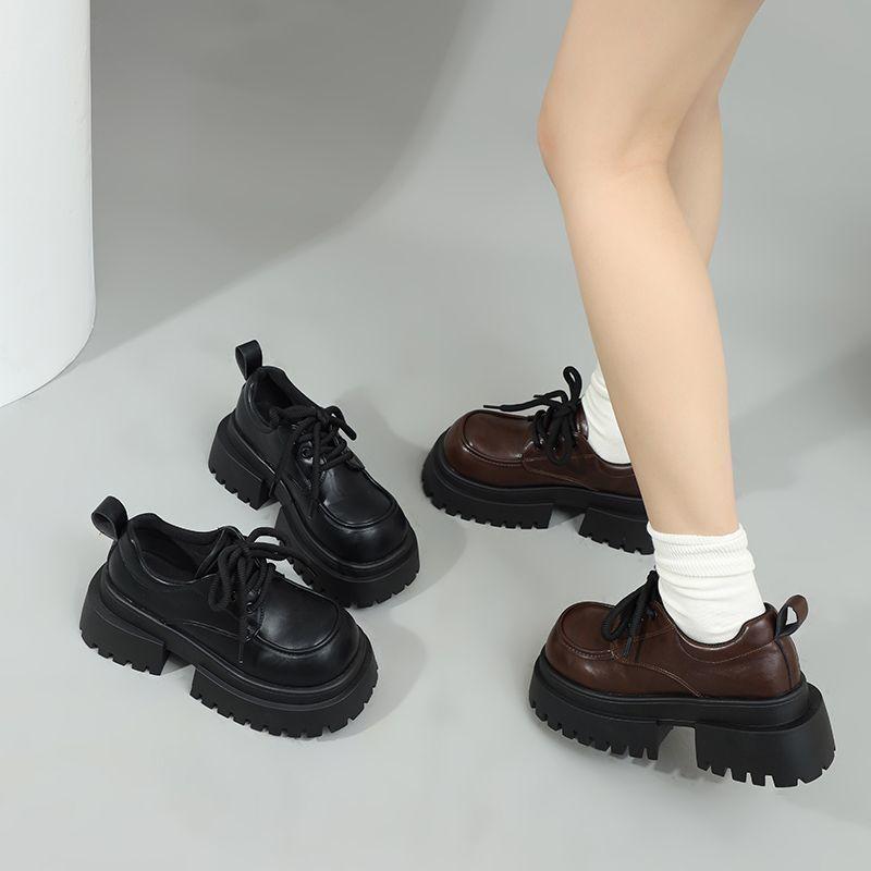 British Style Womens Loafers With Thick Heel Pu Leather Casual Shoes For Daily Wear