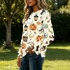 Women's Flannel Long Sleeve T-Shirt with Halloween Print Neck Casual Top
