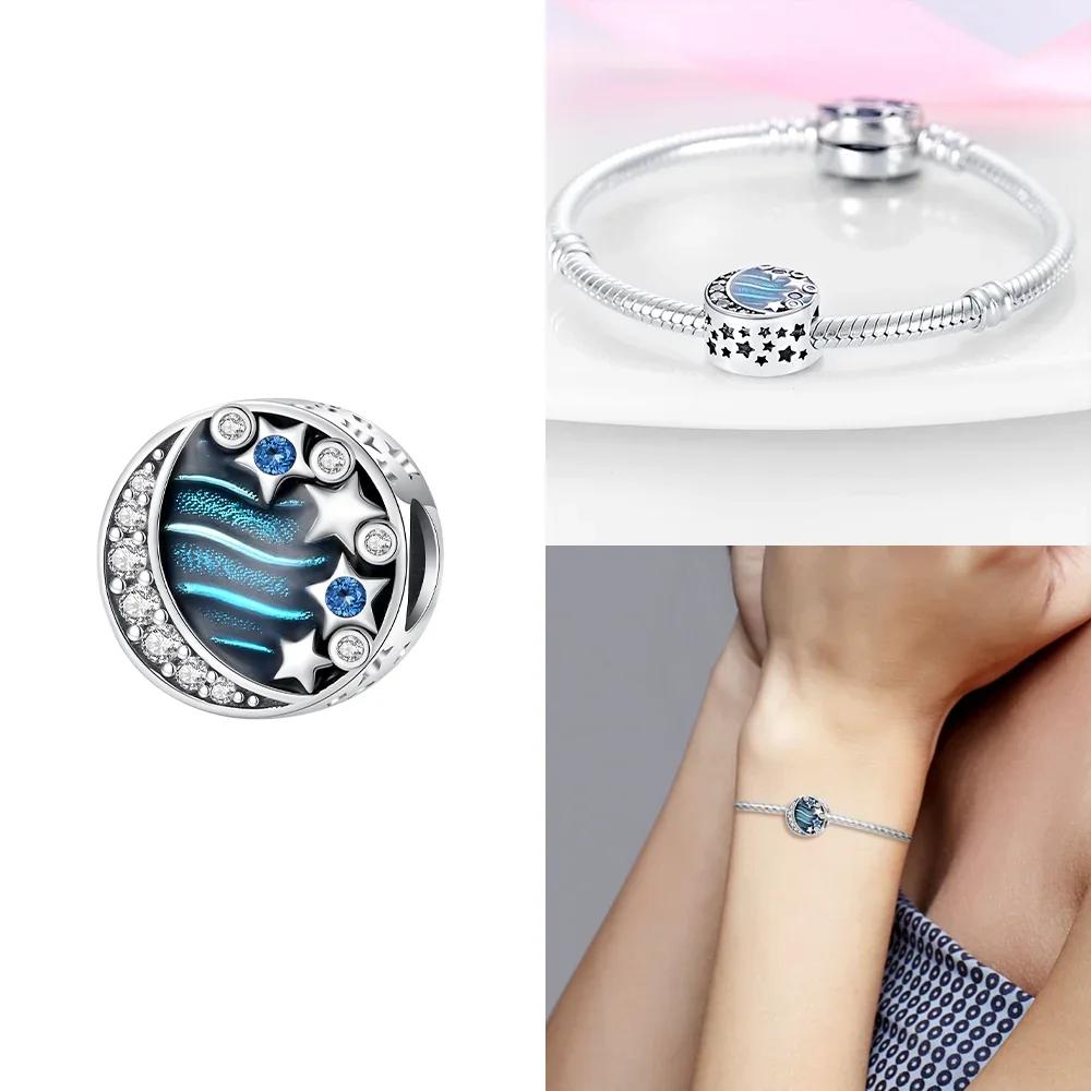 Copper Heart-Shaped Beads Starry Night Sky Beads Luminous Spaceship Charms Fit Original Bracelet Diy Jewelry Birthday Gift