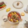 LANMI 22CM Non-stick Double Ear Instant Noodle Stew Pot Medical Stone Coated Soup Pot with Visible Glass Cover Kitchen Cookware