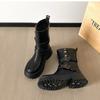 Retro round head versatile fold two wear thick-soled thick heeled Martin boots women's 2025 new belt buckle slim medium boots