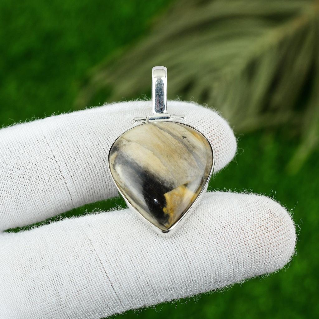 Natural Peanut Wood Jasper Gemstone Pendant 925 Sterling Silver For Girls