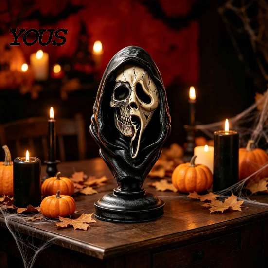 Skull Texture Bust Halloween Ghost Face Skeleton Statue, Spooky Resin Figurine, Horror Themed Bar Decor Collectible Tabletop Decoration