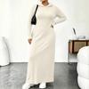 Women's Fashion Color Hooded Ribbed Dress with Slim Fit Cinched Waist and Pockets