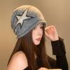 American retro crimped knitted stacking hat women's new big head circumference showing face small cold hat warm wool hat
