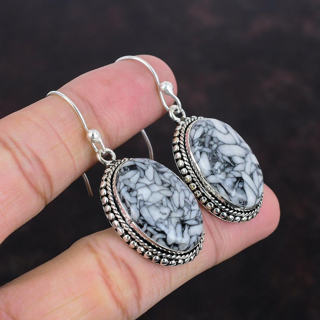 Pinolith Jasper Gemstone Earring Vintage Earring 925 Sterling Silver Earring Pinolith Jasper Jewelry Handmade Antique Earring Gifts For Wife