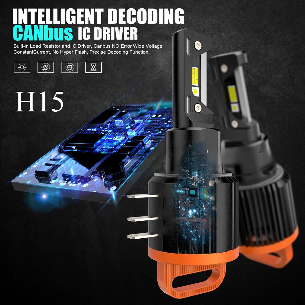 2PCS H15 LED Bulb Headlight Lamp 72W 6000K High Bright GT7 H7 LED No Canbus Error Headlights for VW Car Golf 6 Golf 7 12V