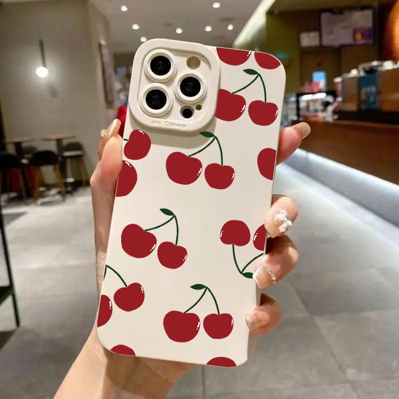Cute Cherry Bow Silicone Phone Case For iPhone16 14 Pro 15 Plus 11 Pro Max 12 13 MiNi X XS XR Plus SE2 Shockproof Soft Cover