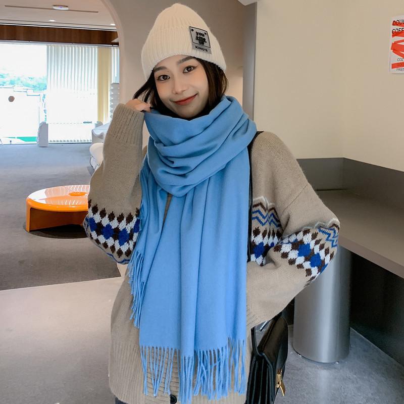 Women's Imitation Cashmere Winter Scarf - Thick Solid Color, Versatile Men's Shawl, Cashmere Wool Blend