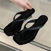 Eilyken New Fashion Design Wedges Low Heels Ladies Sandals Summer Square Clip Toe Slippers Women Flip Flops Shoes