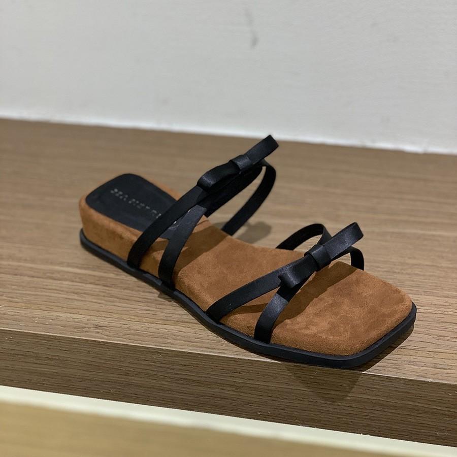 Soft leather version~ temperament wedge heel French thin belt cool slippers women's 2025 new summer bow Roman sandals