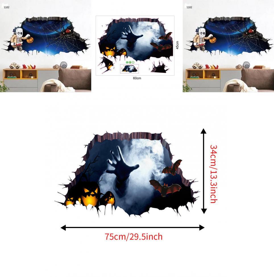 Horror 3d Wall Sticker For Halloween Haunted House Decor Waterproof Pvc For Living Room