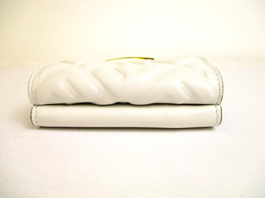 Authentic FENDI White Leather Baguette Micro Trifold Wallet Compact Wallet #9932  Refurbished